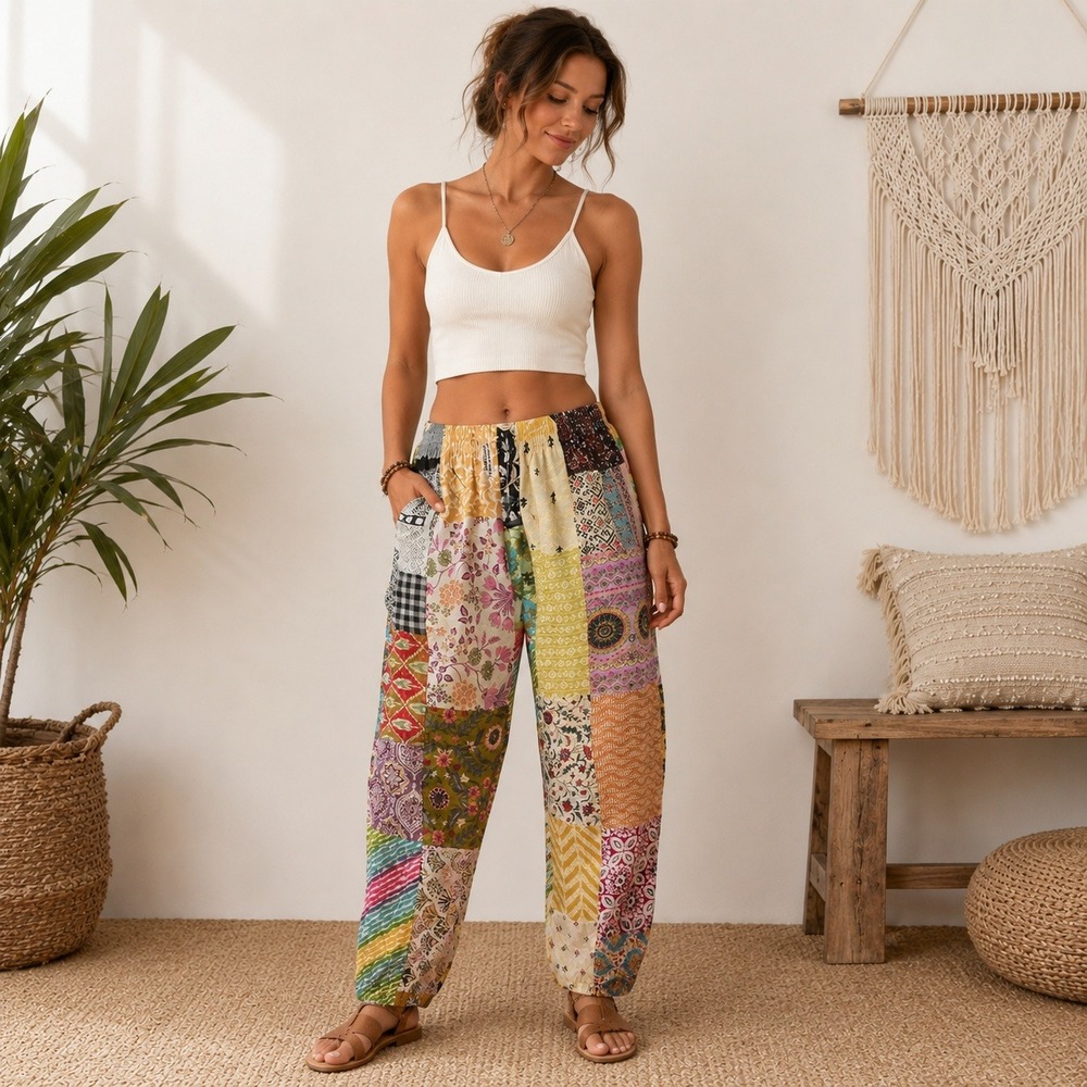 Kathmandu Imports‎ Patchwork Sewn Cotton Harem Pants Boho Hippie Festival Med